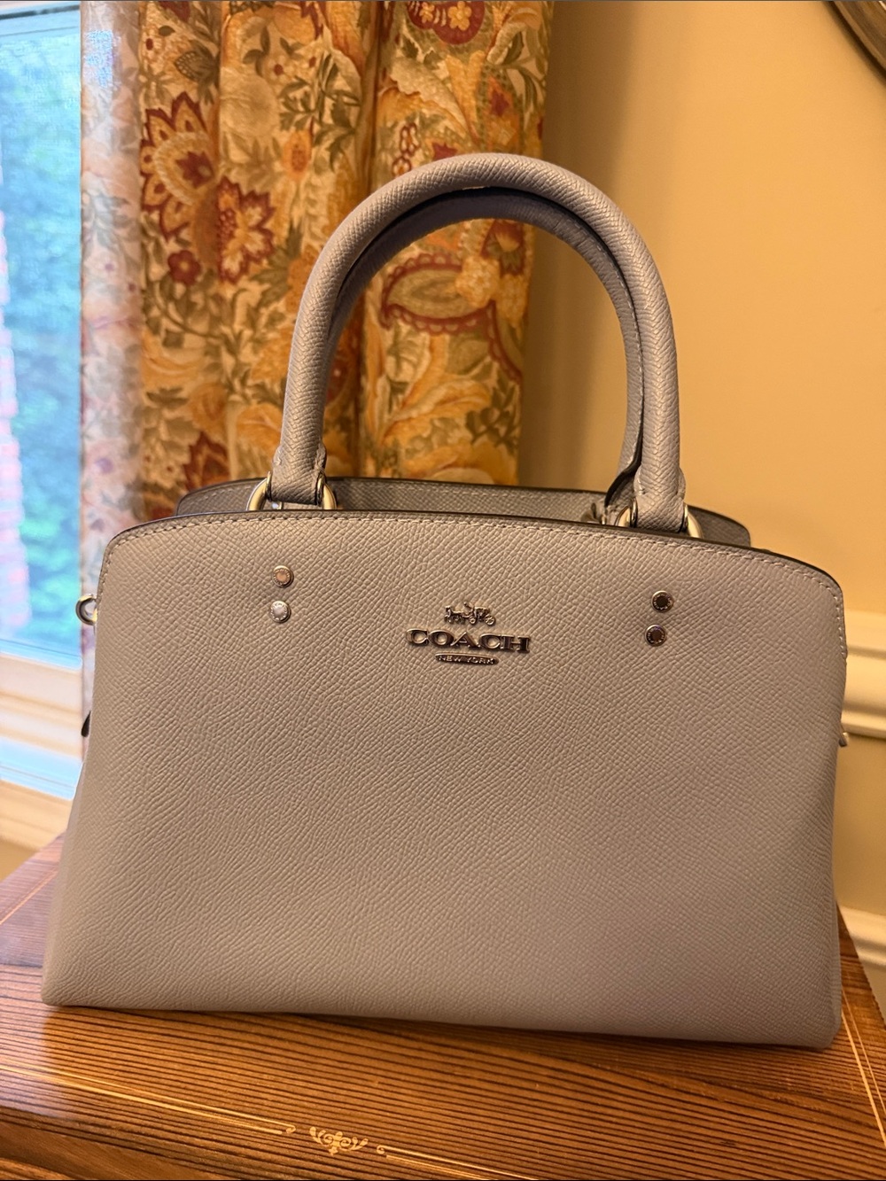 Coach Light Blue Saffiano Leather Satchel